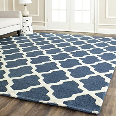Image of SAFAVIEH Trellis Rug for Living Room, Dining Bedroom Cambridge Collection, Short Pile, in Dark Grey and Ivory, 183 X 274 cm