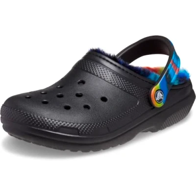 Image of Crocs Classic Fur Lined Spray Dye Clog Black/Multi Size 9 UK Men/ 10 Women