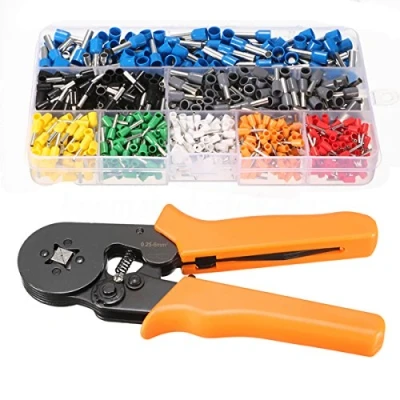 Image of NUZAMAS Adjustable Ratcheting Ferrule Crimper Pliers Tool 0.25 6.0mm AWG 23 10 Includes 800 Connector Terminal Kit