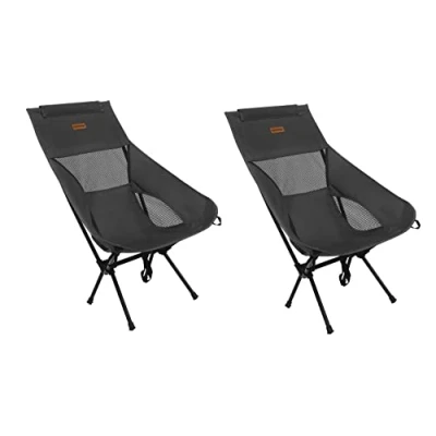 Image of Rainberg Ultra Lightweight High Back Camping Chair, Folding Chairs for Adults, Foldable Garden Outdoor Picnic BBQ Chairs. (Pack of 2, Black)