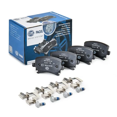 Image of L1K0698451G, L1K0698451H, L1TD698451, L3C0698451B Brake pad set HELLA 8DB 355 010 601 VOLKSWAGEN: Touran I, Golf 6, 5, AUDI: TT Coupe