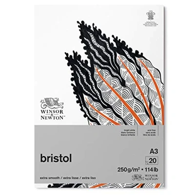 Image of Winsor &amp; Newton 6661546 Bristol Board Gummed, 20 Sheet, 250gsm, A3 Size, Page, Brilliant Whites.