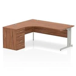 Image of Impulse 1800 Left Crescent Desk Walnut Cable Managed + High Ped