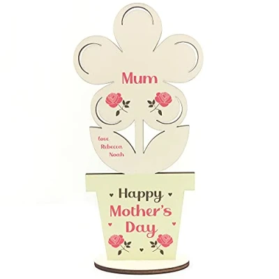 Image of RED OCEAN Personalised Gift For Mum On Mothers Day Wooden Flower Daughter Son