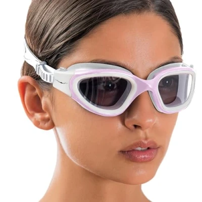Image of AqtivAqua Swimming Goggles Adult and Kids 6 14 Men Women Swim Childrens Boys Girls DX P (White&amp;Pink frame, Red case, Polarized lens)