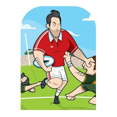 Image of STAR CUTOUTS SC1452 Rugby Superstar Child Size Stand in Cardboard Standee Perfect for Fans, Shows, Events, Parties and Collectors Height 130cm, Solid, Multicolour, Regular