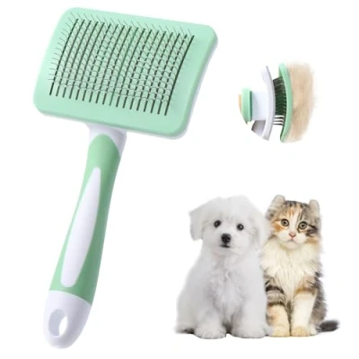 Image of Vinabo Pet Dog Brush, Cat Self Cleaning Slicker Removes Undercoat, Short to Long Hair, Suitable Gentle Green