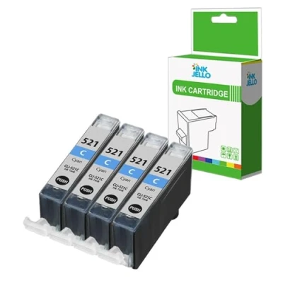 Image of InkJello Ink Cartridge For Printer, Compatible With Canon Pixma iP3600 iP4600 iP4700 MP540 MP550 MP560 MP620 MP630 MP640 MP980 MP990 MX860 MX870 CLI 521 (Cyan, 4 Pack)