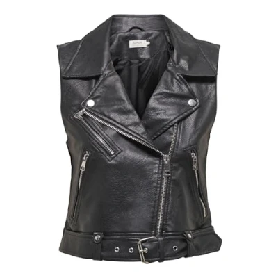 Image of ONLY Women&#039;s Onlvera OTW Noos Faux Leather Waistcoat Vest, Black, S
