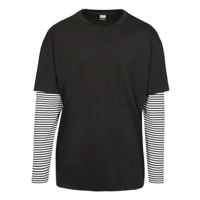 Image of Urban Classics Double Layer Striped TEE Long sleeved top, Men&#039;s, Size: Small, Black