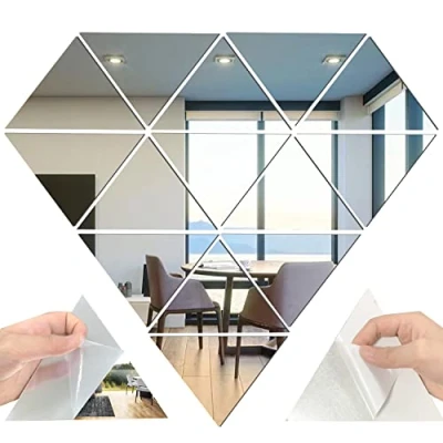 Image of 14Pcs Triangle Acrylic Mirror Wall Stickers Removable Setting Sticker DIY Sticker,for Home Bedroom Background Decor(Silver)