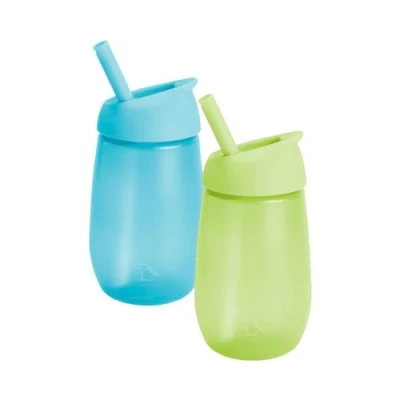 Image of Munchkin Simple Clean Toddler Cup Set Baby &amp; Sippy Cups with Straw BPA Free Non Spill Dishwasher Safe Leakproof Silicone 10oz/296ml 2 Pack Green/Blue