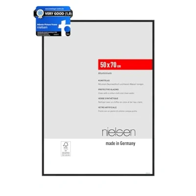 Image of nielsen Atlanta Photo Frame 50x70cm Aluminium Picture Frame, Black with Protective Acrylic Glazing and Push Turn Clips Frosted