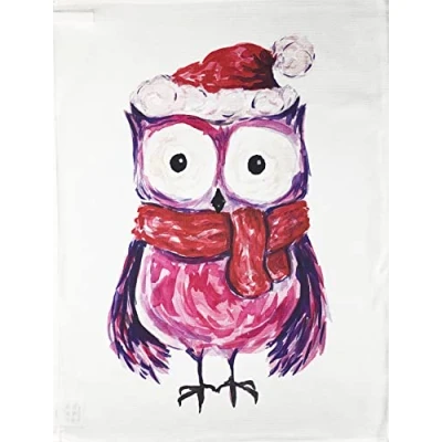 Image of Half a Donkey The Handrawn Christmas Owl Large Cotton Tea Towel