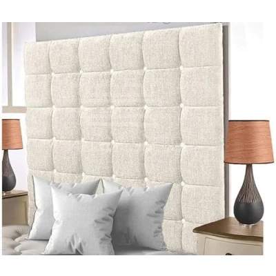 Image of Gallop Sleep Cubed Chenille Headboard Super Padded with Diamante Buttons Bedroom Furniture (Cream, Double 4 FEET 6 INCHES, Height 36 INCHES)