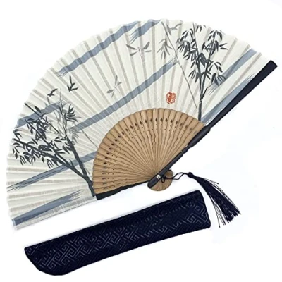 Image of Eastern Wind Chinese Japanese hand folding fan, foldable paper rave fan bamboo paint
