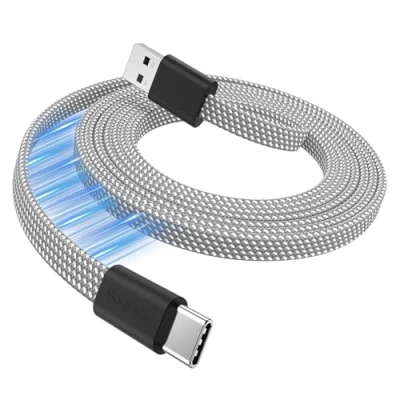 Image of Magtame USB A to C Cable, Flat Magnetic Charging Coiled 3.3 ft Retractable Type Fast Flexible Cord Compatible for iPhone 15 Pro Max,Samsung,Pad