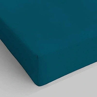 Image of Italian Bed Linen Max Color Fitted Sheet with Corner, Petrol Green, Single