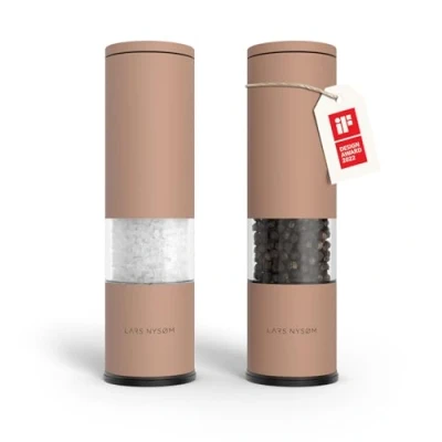 Image of LARS NYSØM Salt and Pepper Mills Set Stainless Steel with Adjustable Ceramic Grinder 2 Pieces I Design Spice Manual (Blush Rose)