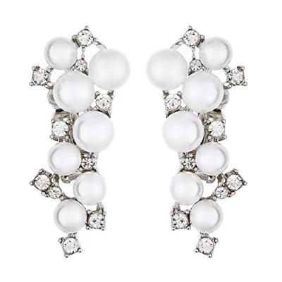 Image of Clip On Earrings Silver Plated With Pearls And Clear Crystals Colola