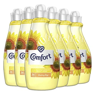 Image of Comfort Sunshiny Days all day odour defence Fabric Conditioner for long lasting freshness and fragrance + softness 36 Wash 1.26 l pack of 6 (216 washes in total)