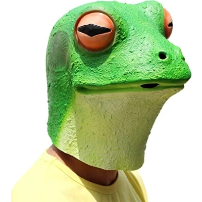 Image of PartyCostume Frog Mask Halloween Costume Latex Animal Full Head Adult Kids