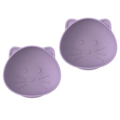 Image of melii Silicone Suction Bowl for Babies and Toddlers, Cat, 2 Pack, 10.1 oz, 100% Food Grade Silicone, Animal Shaped, BPA Free, Dishwasher &amp; Microwave Safe