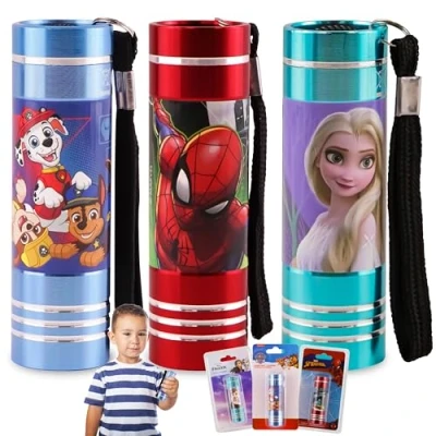 Image of 3Pcs Children&#039;s Christmas Torches, Frozen, PAW Patrol and Spiderman LED Torch, Super Bright Aluminium Nightlights with Lanyard for Travel, Kids Xmas Flashlights Gift 3+ Y Size 8.7cm
