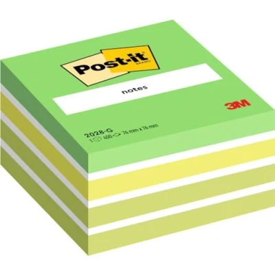 Image of Post it Notes Cube, Green, 1 Pad, 76 mm x mm, 450 Sheets, 100% PEFC Extra Sticky for Walls, Monitors and Fridge