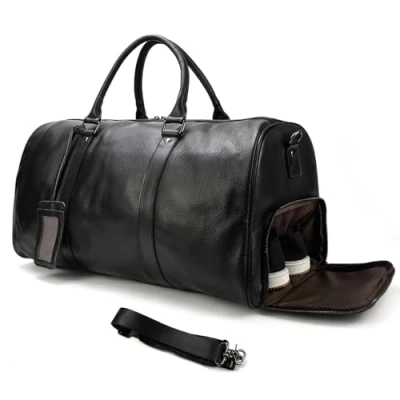Image of LUUFAN Unisex Leather Travel Duffel Bag Vintage Weekend (Black 55cm)