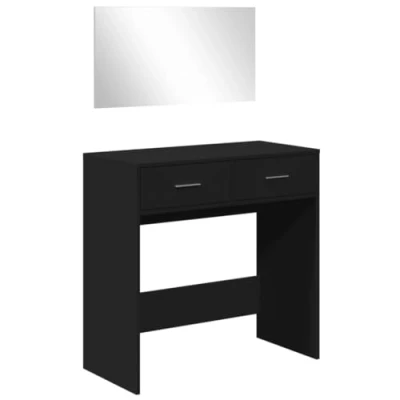 Image of vidaXL Black Dressing Table with Mirror Engineered Wood Makeup Vanity Desk for Bedroom, Modern Symmetrical Design, Storage