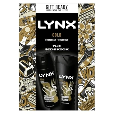 Image of LYNX Gold The Sidekick Duo Deodorant Gift Set Body Wash &amp; Spray perfect for his daily routine 2 piece
