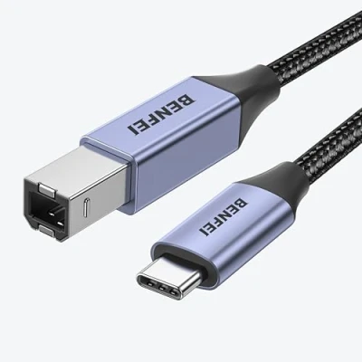 Image of BENFEI USB B to C Printer Cable 2M, Nylon Braided, Premium Aluminium Alloy Case Compatible for MacBook Pro, HP, Epson, Canon, Brother, Lexmark, Xerox Printers and Scanner