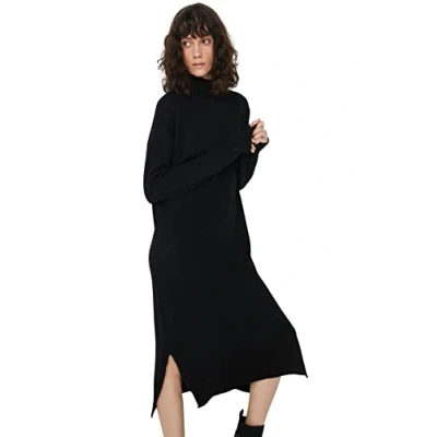 Image of Trendyol Women Design Maxi Shift Oversize Knitwear Dress Schwarz