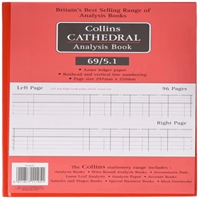 Image of Collins 060343 Cathedral 69 Series 5 Cash Columns A4 Analysis Book, 96 Pages, Red 1