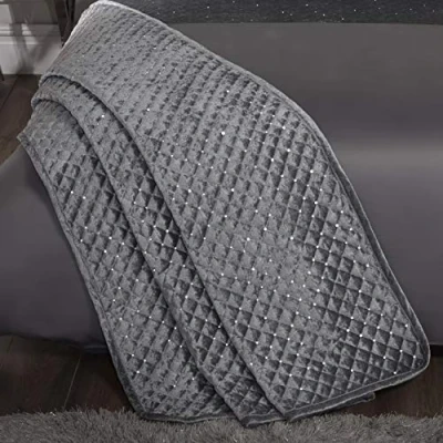 Image of Emma Barclay Glamour Quilted Sequin Velvet Bedspread Set in Silver Double Bed