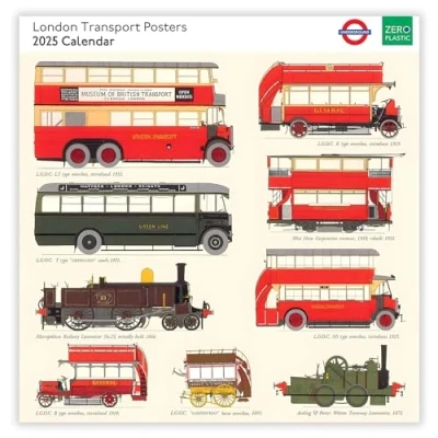 Image of Museums &amp; Galleries 2025 Square Wall Calendar London Transport Posters Vintage Designs Eco Friendly Made in the UK