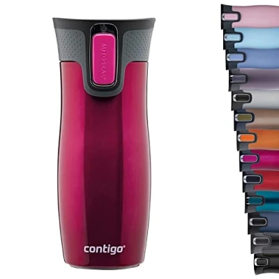 Image of Contigo West Loop Autoseal Travel Mug, Stainless Steel Thermal Vacuum Flask, Leakproof Tumbler, Coffee Mug with BPA Free Easy Clean Lid, 470 ml, Raspberry