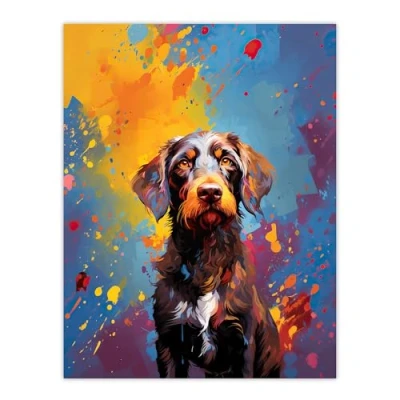Image of Artery8 Wirehaired German Pointer Dog Lover Gift Pet Portrait Blue Orange Purple Artwork Painting Large Wall Art Poster Print Thick Paper 18X24 Inch