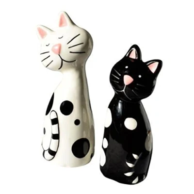 Image of Novelty Ceramic Cute Cats Cruet Set Salt and Pepper Pots/Shakers Black/White 12.5 cm