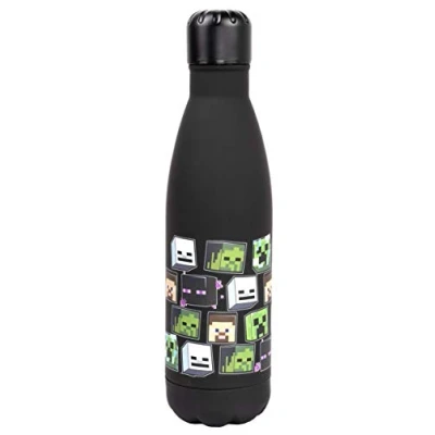 Image of Minecraft Water Bottle Stainless Steel Black with Creeper Design Kids Bottles, Reusable 750 ml Merchandise