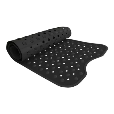 Image of VELVETIO Bathtub Mat Non Slip 100x40cm Extra Long Shower Mats Anti Mould, Bath with Suction Cups and Drain Holes, Machine Washable, Black