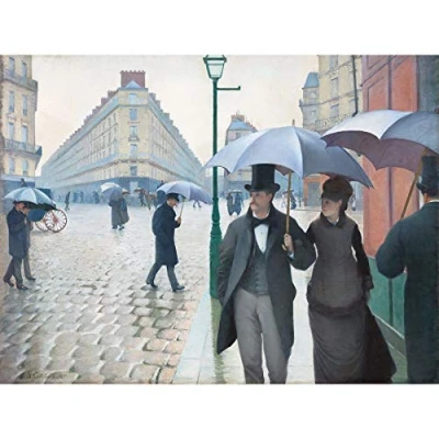 Image of Fine Art Prints Caillebotte Paris Street Rainy Day Impressionist Umbrella Painting Large Wall Print Canvas Premium Mural, 18 x 24 inches