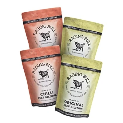 Image of Raging Bull 1kg Biltong Combo 2x250g Original &amp; Chilli Beef High Protein Snacks Grass Fed Low Carb Keto MSG Free Carnivore Meat Calorie