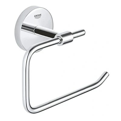 Image of GROHE Start Cosmopolitan QuickFix Toilet Roll Holder without Cover (Metal, Concealed Fastening, Including Screws and Dowels, Extra Easy to Fit with QuickGlue), Size 153 x 109mm, Chrome, 41165000