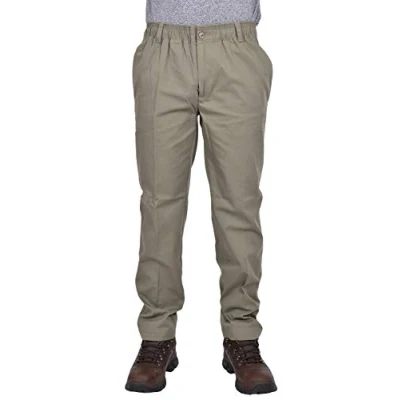 Image of True Face Mens Trousers Elasticated Waist Work Rugby Casual Pants Drawstring Smart Regular Bottom Olive 50W / 31L