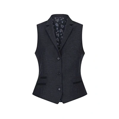 Image of TruClothing Women Black Blazer Waistcoat Tweed Herringbone Wool Classic Smart Casual Vintage 1920s 16