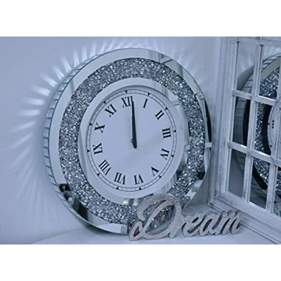 Image of CAPRISTAR Elegant Luxury Wall Clock Black Hands Roman Number Diamante Glass Large Home Living Room Decoration (50CM ROUND CLOCK)