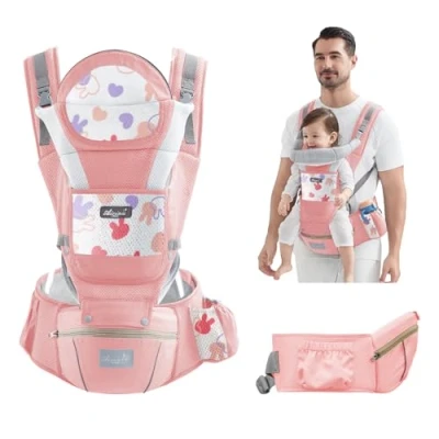 Image of IULONEE Multifunction Baby Carrier Hip Seat Infant Sling Wrap Convertible Toddler with Wide Lightweight Child Ideal for Hands Free Parenting (Pink)