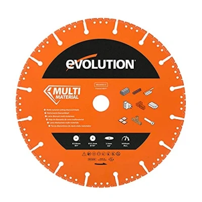 Image of Evolution Power Tools MD230SEG CS Multi Material Diamond Blade for Disc Cutters Segmented Rim Removes Debris From Cut Ideal Cutting Metal, Brick, Tiles and Plastic, 230 mm